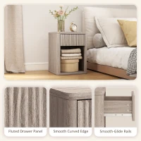 HOMCOM Nightstand with Drawer and Open Shelf, Modern Bedside Table Set of 2 for Bedroom Living Room, Grey(m-6)