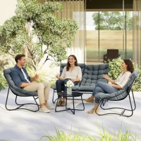 Outsunny 4 Piece Patio Furniture Set, Outdoor Furniture Conversation Set with Loveseat, Chairs Round Metal Table, Cushions, Grey(m-8)