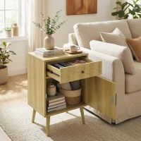 HOMCOM Nightstand Set of 2, Bedside Table Set with Drawer and Cabinet, Side End Table with Storage for Living Room, Oak(m-10)