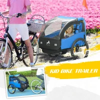 Aosom 2 Seat Bike Trailer for Kids, Baby Stroller with Storage Bag, 5 Point Harness, Bicycle Trailer with 20" Wheels, Blue(m-4)