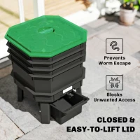 Outsunny 4-Tray Worm Composter Bin, 7.4 Gal Outdoor & Indoor Worm Composter for Recycling Food Waste, Dark Green(m-5)