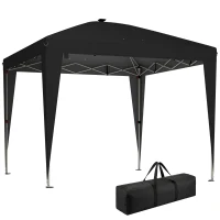 Outsunny 10 x 10 ft Pop Up Canopy Tent with Central Light, UPF 50+ Instant Portable Canopy Shelter with Remote, Black(m-11)
