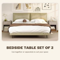 HOMCOM Nightstand with Drawer and Open Shelf, Modern Bedside Table Set of 2 for Bedroom Living Room, Grey(m-5)