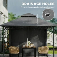 Outsunny 10' x 10' Patio Gazebo, Double Roof Outdoor Gazebo Canopy Shelter with Storage, Hook, Metal Frame, Dark Grey(m-9)