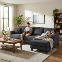 HOMCOM L Shaped Couch, L Shape Sofa with Chaise Lounge and Spring Cushion for Living Room, Bedroom, Charcoal Grey(m-10)