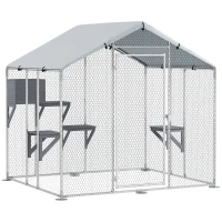 PawHut 79" Extra Large Metal Outdoor Catio with Waterproof Cover, Resting Box, 4 Platforms, for Multiple Rabbits, Chicken(m-2)
