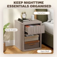 HOMCOM Nightstand with Drawer and Open Shelf, Modern Bedside Table Set of 2 for Bedroom Living Room, Grey(m-4)