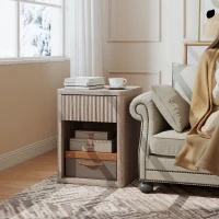 HOMCOM Nightstand with Drawer and Open Shelf, Modern Bedside Table Set of 2 for Bedroom Living Room, Grey(m-9)