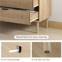 HOMCOM Bedroom Chest of Drawers, 3 Drawer Dresser with Fluted Panels and Solid Wood Legs, Storage Cabinet for Living Room, Oak(m-6)