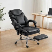 Vinsetto 6 Point Vibration Massage Office Chair, PU Leather Heated Reclining Computer Chair with Footrest, Black(m-1)