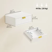 HOMCOM Modern Floating Nightstands Set of 2, Wall Mounted Bedside Tables with Wave Drawer White(m-3)