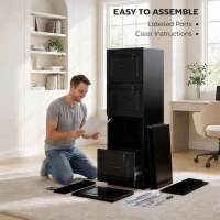 HOMCOM 4 Drawer File Cabinet with Lock, Vertical Filing Cabinet with Adjustable Hanging Bars for A4 and Letter Size, Black(m-9)