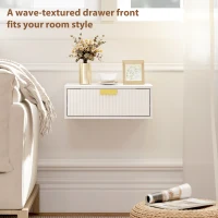 HOMCOM Modern Floating Nightstands Set of 2, Wall Mounted Bedside Tables with Wave Drawer White(m-7)