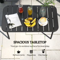 Outsunny Outdoor Coffee Table, All-Weather Rectangle Metal Patio Coffee Table with Slatted Tabletop for Outside(m-6)
