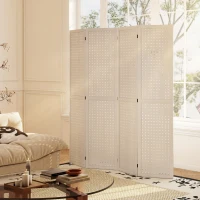 HOMCOM 5.6 Ft. Tall 4-Panel Room Divider, Pegboard Panel Folding Privacy Screen, Partition Wall Divider for Bedroom, White(m-9)
