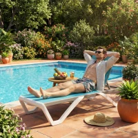 Outsunny Outdoor Chaise Lounge Chair, Patio Aluminum Tanning Chair with 5-Level Adjustable Back, Portable Wheels, Turquoise(m-9)