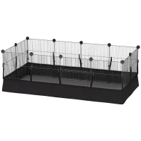 PawHut Small Animal Cage Waterproof Mat DIY Animal Playpen for Guinea Pigs Rabbits 12 Panels and Door Black(m-2)