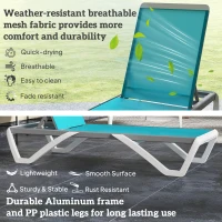 Outsunny Outdoor Chaise Lounge Chair, Patio Aluminum Tanning Chair with 5-Level Adjustable Back, Portable Wheels, Turquoise(m-5)