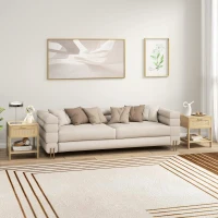 HOMCOM Narrow Nightstand with Rattan Elements, Bedside Table with Drawer and Storage Shelf for Bedroom, Set of 2, Natural Wood(m-8)