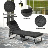 Outsunny Folding Lounge Chair with Adjustable Canopy, 4-Position Outdoor Tanning Chair with Headrest, Dark Grey(m-6)