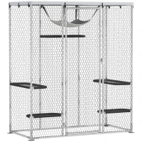 PawHut Catio Outdoor Cat Enclosure, Galvanized Steel Walk-in Cat Cage with Waterproof Cover, 5 Adjustable Platforms, Hammock(m-11)