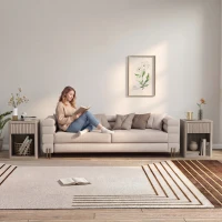 HOMCOM Nightstand with Drawer and Open Shelf, Modern Bedside Table Set of 2 for Bedroom Living Room, Grey(m-10)