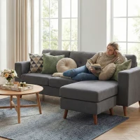 HOMCOM Sectional Sofa with Changeable Chaise Lounge, 3 Seat L-Shaped Small Space Sofa, Upholstered Couch for Small Space, Dark Grey(m-10)