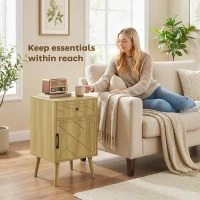 HOMCOM Nightstand Set of 2, Bedside Table Set with Drawer and Cabinet, Side End Table with Storage for Living Room, Oak(m-4)