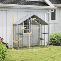 PawHut Large Catio Outdoor Cat Enclosure with Waterproof Cover, Walk-in Cat Patio w/ 5 Adjustable Platforms & Hammock(m-3)