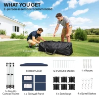 Outsunny 10 x 20 ft Pop Up Canopy Tent with Reflective Strips, UPF 50+ Easy up Instant Canopy with 6 Sandbags, Dark Blue(m-10)