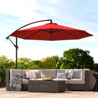 Outsunny 9.7ft Offset Patio UmbrellaCantilever Parasol with Crank Handle, 8 Ribs and Cross Base for Outdoor, Sun Shade, Wine Red(m-10)