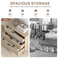 HOMCOM Bedroom Chest of Drawers, 3 Drawer Dresser with Fluted Panels and Solid Wood Legs, Storage Cabinet for Living Room, Oak(m-5)