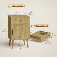 HOMCOM Nightstand Set of 2, Bedside Table Set with Drawer and Cabinet, Side End Table with Storage for Living Room, Oak(m-3)