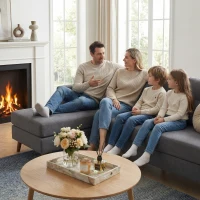 HOMCOM Sectional Sofa with Changeable Chaise Lounge, 3 Seat L-Shaped Small Space Sofa, Upholstered Couch for Small Space, Dark Grey(m-11)