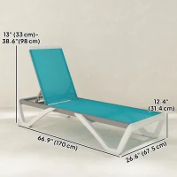 Outsunny Outdoor Chaise Lounge Chair, Patio Aluminum Tanning Chair with 5-Level Adjustable Back, Portable Wheels, Turquoise(m-3)
