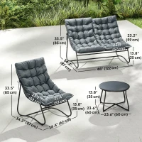 Outsunny 4 Piece Patio Furniture Set, Outdoor Furniture Conversation Set with Loveseat, Chairs Round Metal Table, Cushions, Grey(m-3)