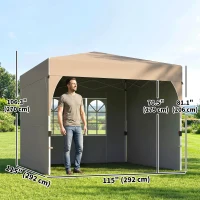 Outsunny 9.6 x 9.6 ft Pop Up Canopy Tent with 3 Sidewalls, UPF 50+ 1-Button Push Easy Setup Outdoor Instant Canopy, Khaki(m-3)