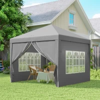 Outsunny 10'x10' Outdoor Pop Up Party Tent Wedding Gazebo Canopy with Carrying Bag (Light Grey)(m-9)
