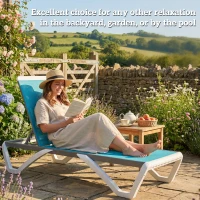 Outsunny Outdoor Chaise Lounge Chair, Patio Aluminum Tanning Chair with 5-Level Adjustable Back, Portable Wheels, Turquoise(m-7)