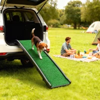 PawHut Folding Dog Ramp for Car, 61 Inches Portable Pet Ramp with Non Slip Grass Surface, Raised Side Rails(m-2)