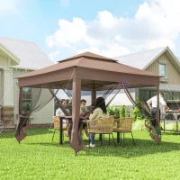 Outsunny Outdoor Patio Pop Up Canopy Gazebo Shelter with Zipper Netting, Carry Bag, 11' x 11', Brown(m-2)