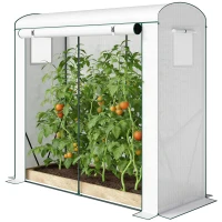 Outsunny Mini Greenhouse, Portable Greenhouse with Roll-Up Door and 2 Mesh Windows, PE Cover, 78.7" x 29.5" x 74", White(m-1)