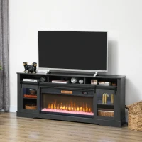 HOMCOM Fireplace TV Stand for TVs Up to 80 Inch, TV Console with Electric Fireplace, Open Storage and Side Cabinets, Gray(m-10)