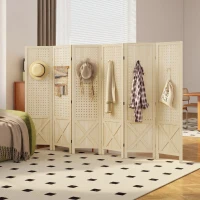 HOMCOM Wooden Room Divider with Pegboard Display, 6 Panel Folding Privacy Screen for Home Office, Natural Wood(m-8)