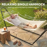 Outsunny Hammock with Stand, Heavy Duty Camping Hammock with Detachable Pillow and Spreader Bar, 264 lbs Capacity, Cream White(m-4)