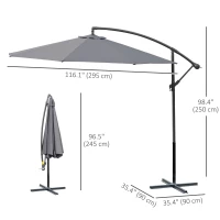 Outsunny Φ10' Deluxe Patio Umbrella Outdoor Market Parasol Banana Hanging Offset Sunshade Crank Cross Base Grey(m-3)