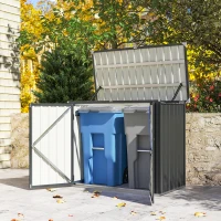 Outsunny Outdoor Storage Shed Lockable Galvanized Steel Garbage Bin Shed Lift-up Lid for 2 Trash Cans(m-10)