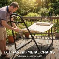 Outsunny Hammock with Stand, Heavy Duty Camping Hammock with Detachable Pillow and Spreader Bar, 264 lbs Capacity, Cream White(m-6)