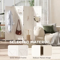 HOMCOM 56.9" 4 Panel Wooden Room Divider with Pegboard Display, Folding Privacy Screen for Home Office, White(m-5)