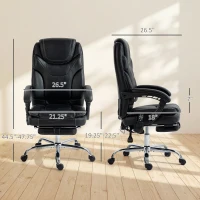 Vinsetto 6 Point Vibration Massage Office Chair, PU Leather Heated Reclining Computer Chair with Footrest, Black(m-3)